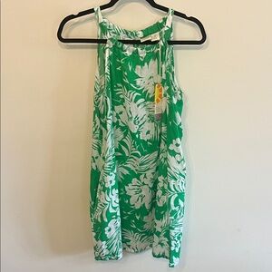 C&C California Green and White Tropical Halter Mini Dress